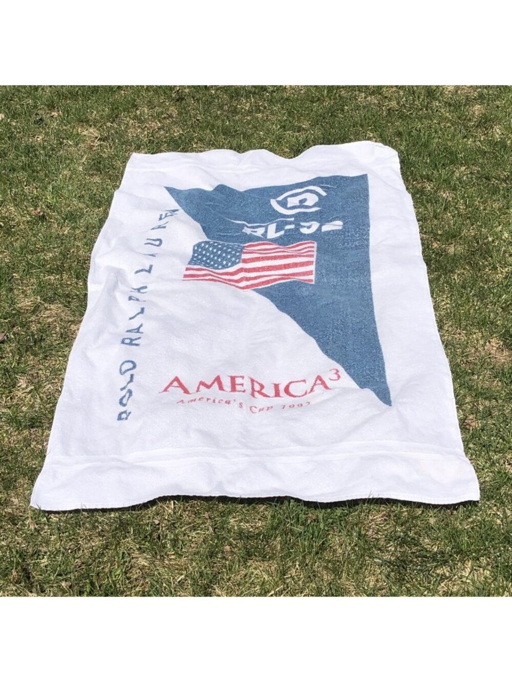 Vintage Polo Ralph Lauren RL-92 AMERICA'S CUP 1992 Sailing White Beach Towel
